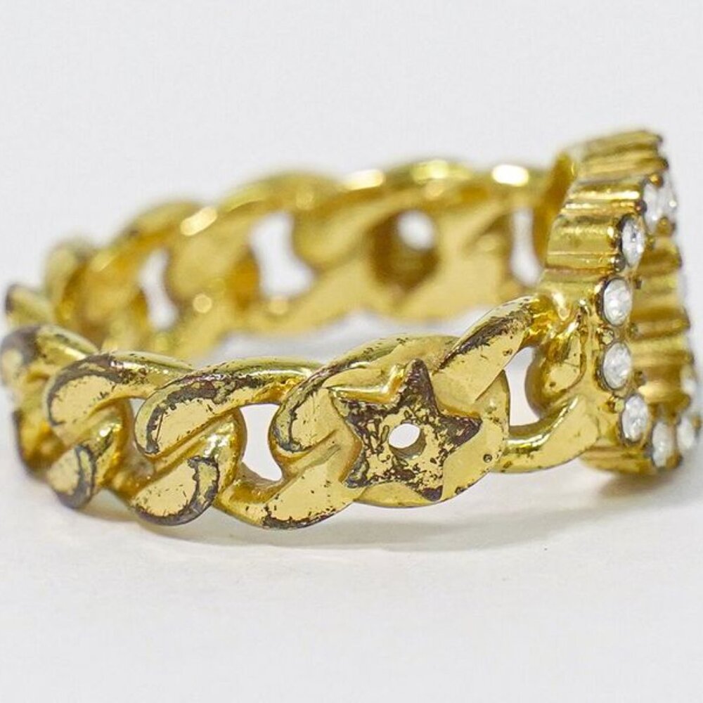Dior CD Logo Rhinestone Ring S Gold Plated - Picture 5 of 10
